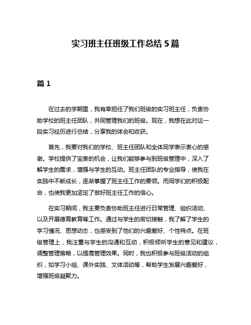 实习班主任班级工作总结5篇