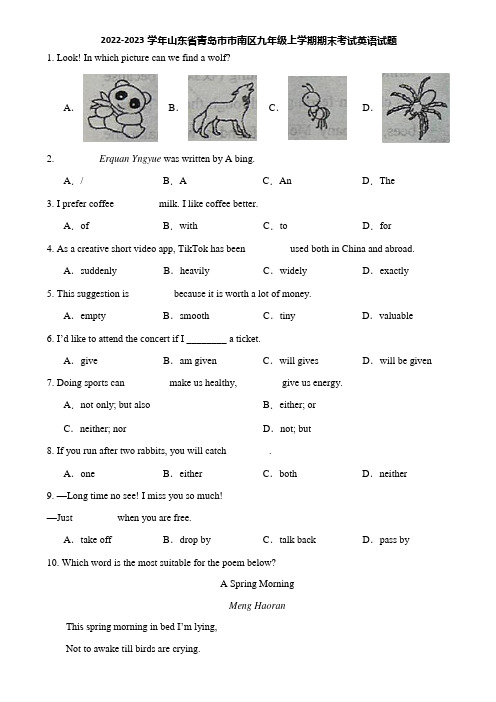 2022-2023学年山东省青岛市市南区九年级上学期期末考试英语试题