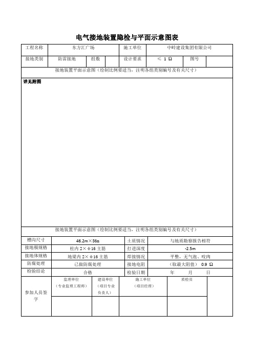 电气接地装置隐检与平面示意图表2