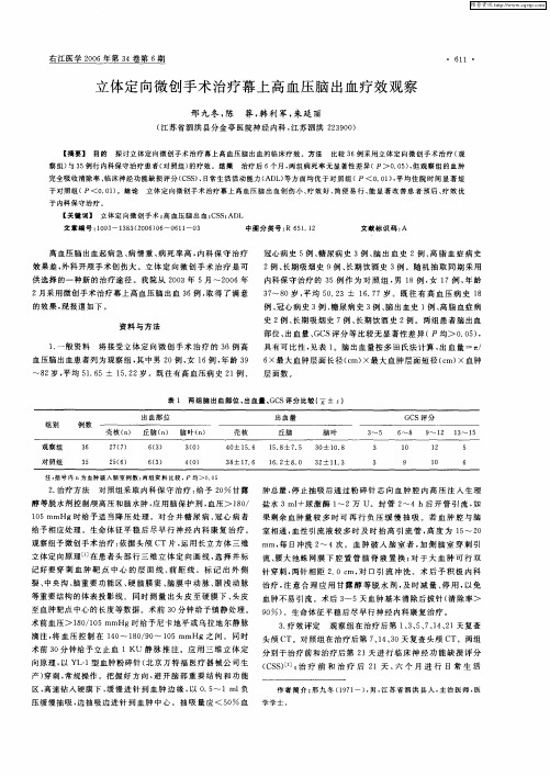 立体定向微创手术治疗幕上高血压脑出血疗效观察