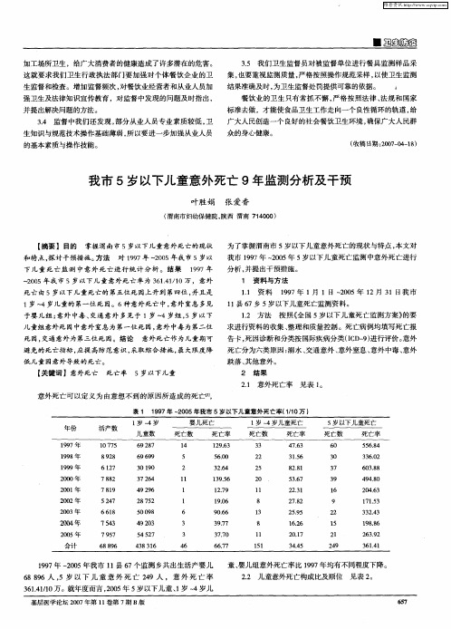 我市5岁以下儿童意外死亡9年监测分析及干预