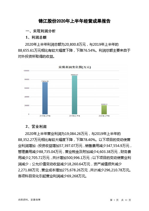 锦江股份2020年上半年经营成果报告