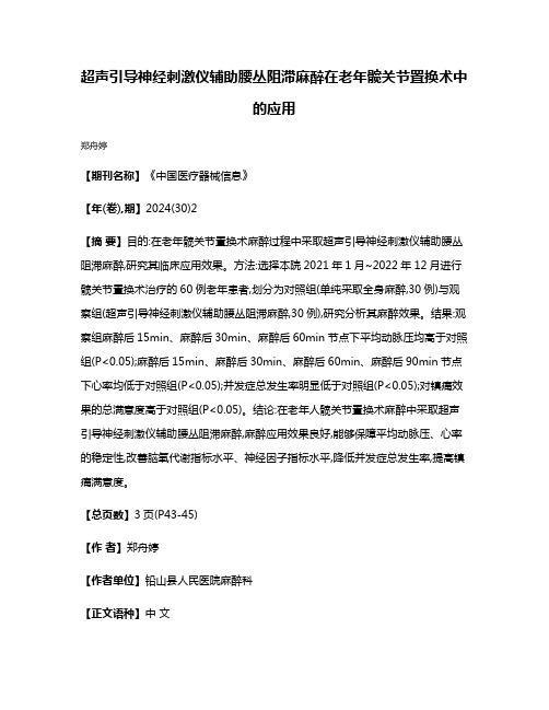 超声引导神经刺激仪辅助腰丛阻滞麻醉在老年髋关节置换术中的应用