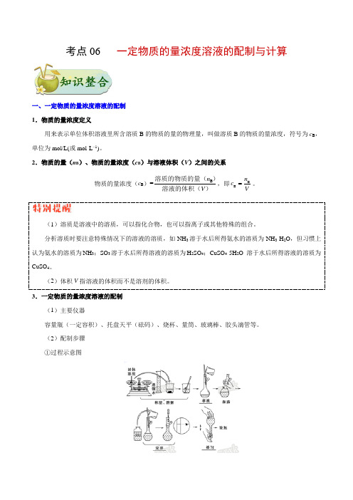 专题06 一定物质的量浓度溶液的配制与计算-高考全攻略之备战2018年高考化学考点一遍过