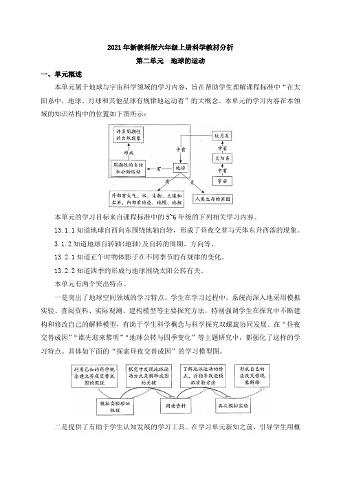 2021年新教科版六年级上册科学第二单元教材分析