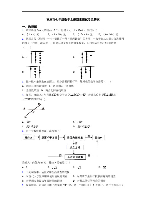 枣庄市七年级数学上册期末测试卷及答案