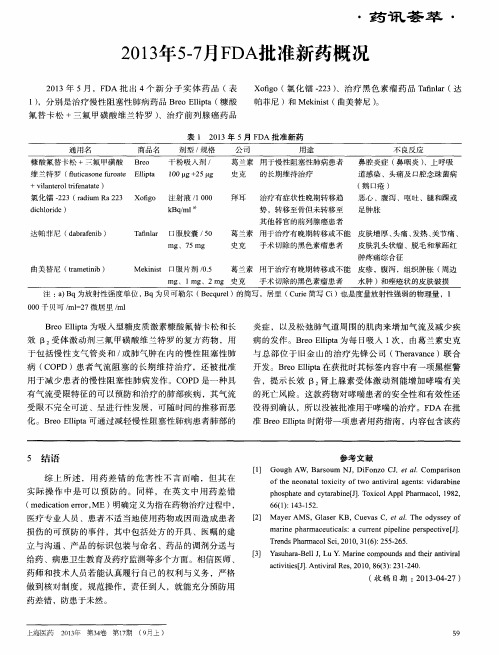 2013年5—7月FDA批准新药概况