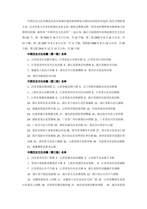 中国历史文化名镇1-6批(截止2014年3月最最新)