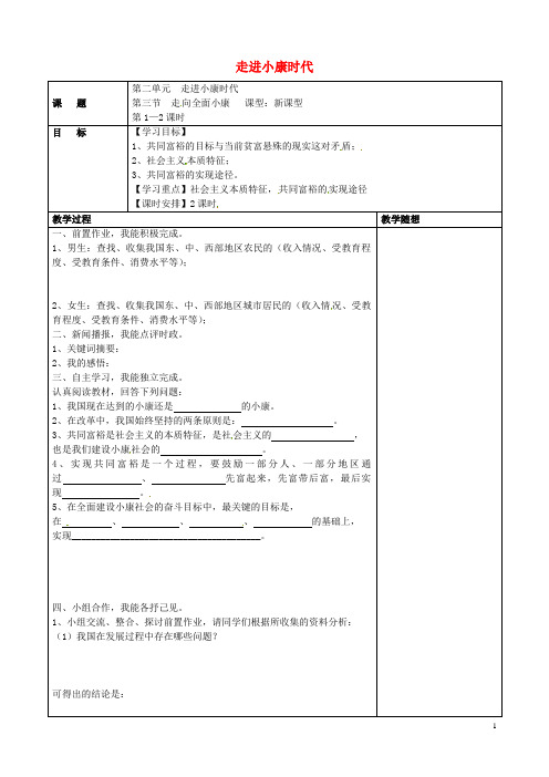 湖南省株洲景炎学校八年级政治下册 2.3 走向全面小康导学案(无答案) 湘教版