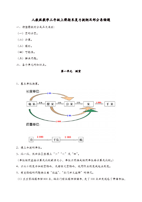 2019年人教版三年级上册数学期末复习提纲及部分易错题(精选)