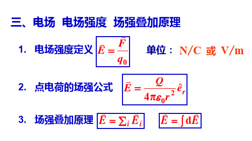 第三讲 电场 电场强度 场强叠加原理 点电荷系的场强