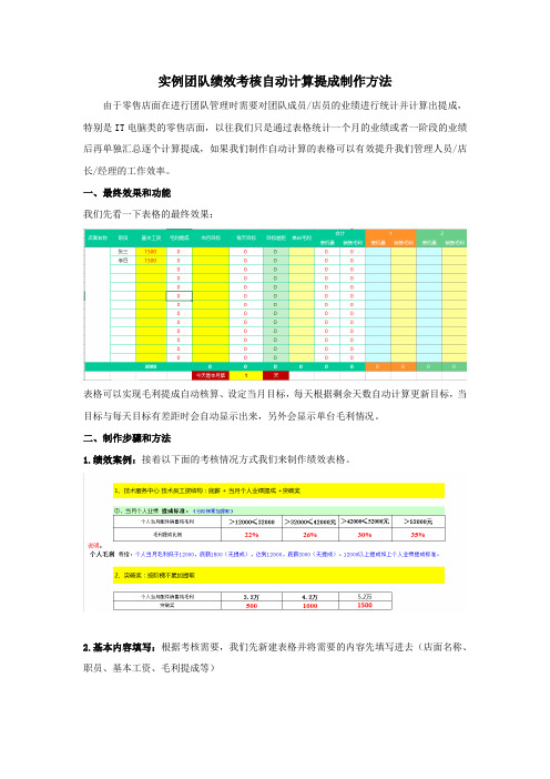 实例团队绩效考核自动计算提成制作方法