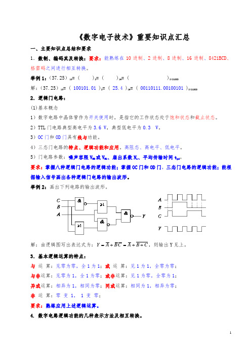 数字电子技术知识点汇总-数字电子技术基础知识点总结