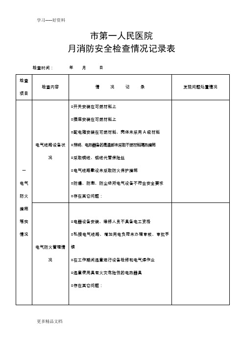 市第一人民医院月消防安全检查情况记录表(老)汇编