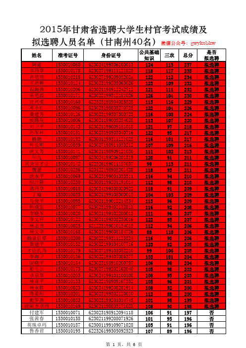 2015年甘南村官分数