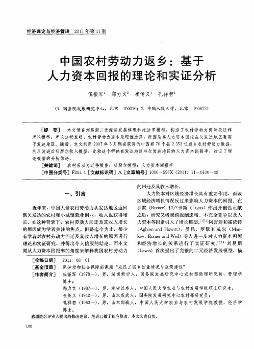 中国农村劳动力返乡：基于人力资本回报的理论和实证分析