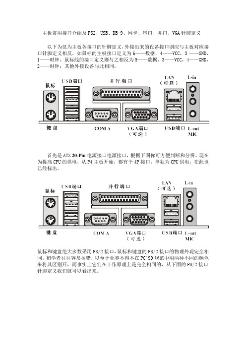 主板常用接口介绍及PS2、USB、DB-9、网卡、串口、并口、VGA针脚定义