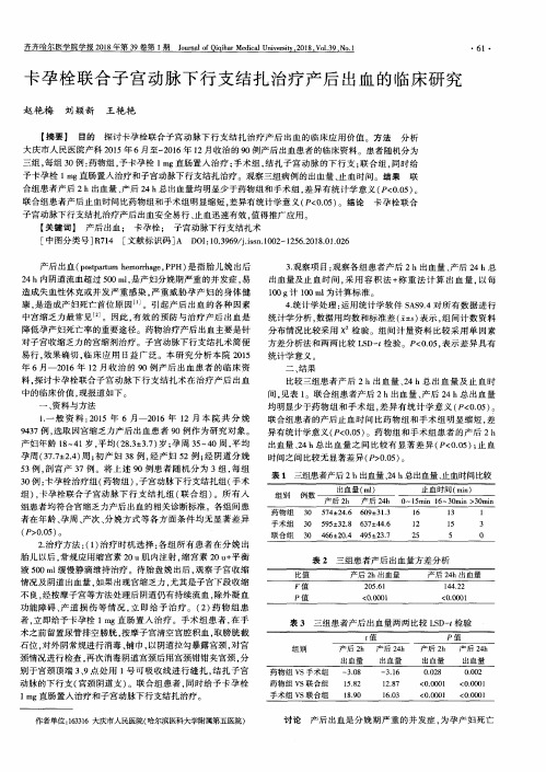 卡孕栓联合子宫动脉下行支结扎治疗产后出血的临床研究