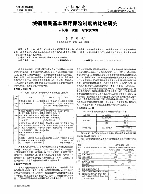 城镇居民基本医疗保险制度的比较研究——以长春、沈阳、哈尔滨为例