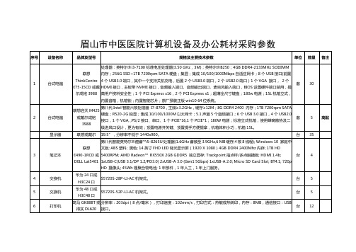 眉山市中医医院计算机设备及办公耗材采购参数