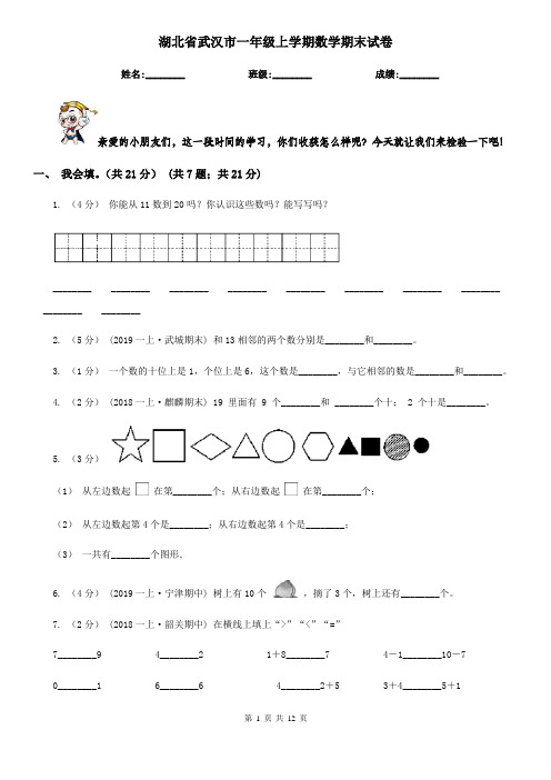 湖北省武汉市一年级 上学期数学期末试卷