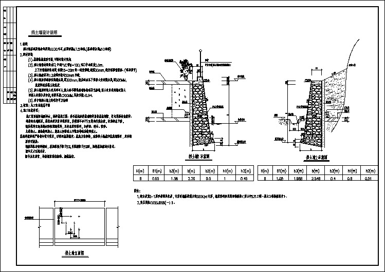 毛石挡土墙建筑设计完整规划平立面图大样图