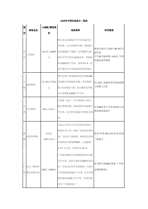 2009年中国各地地王一览表