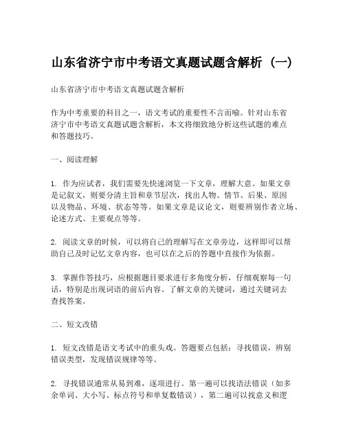 山东省济宁市中考语文真题试题含解析 (一)