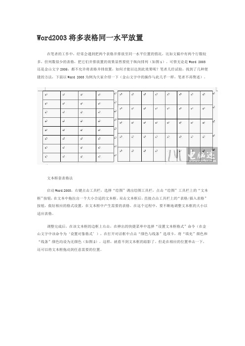 Word2003将多表格同一水平放置