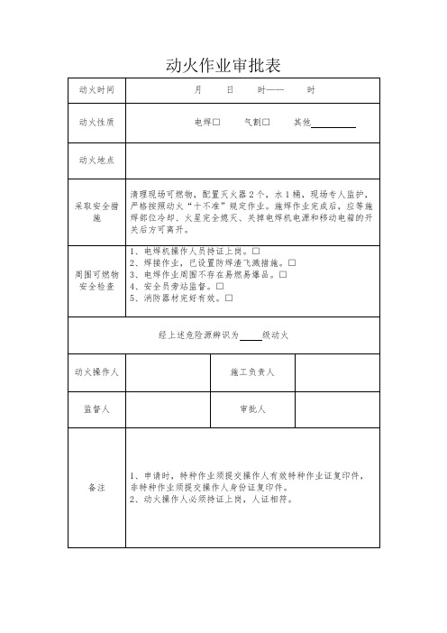 动火作业审批表