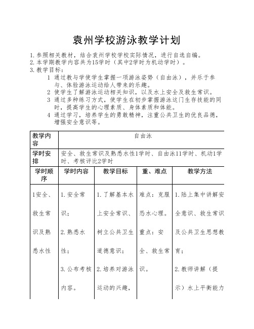 自由泳游泳教学计划