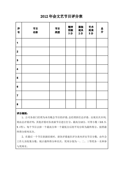 2012年会节目评分表