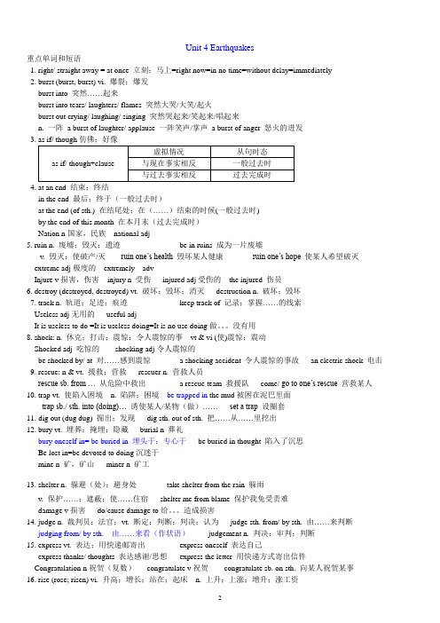 人教版高一英语必修一Unit 4 Earthquakes知识点