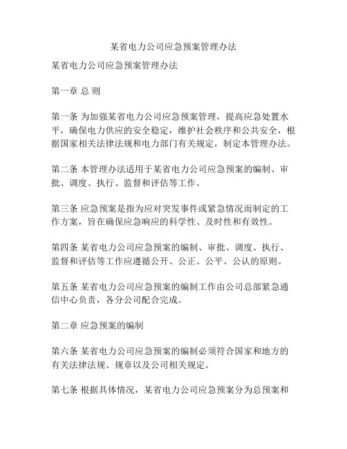 某省电力公司应急预案管理办法