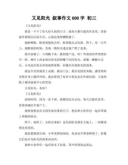 又见阳光 叙事作文600字 初三