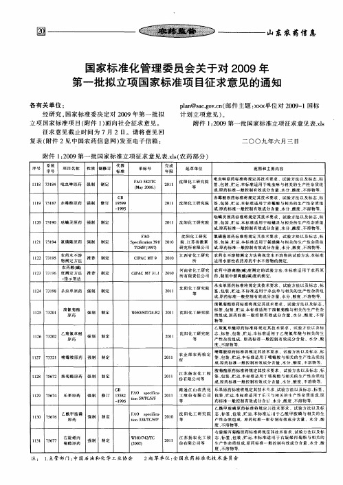 国家标准化管理委员会关于对2009年第一批拟立项国家标准项目征求意见的通知