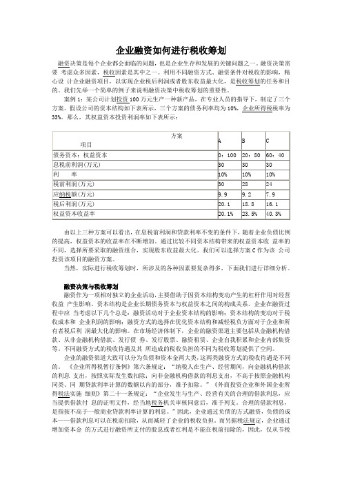 企业融资如何进行税收筹划