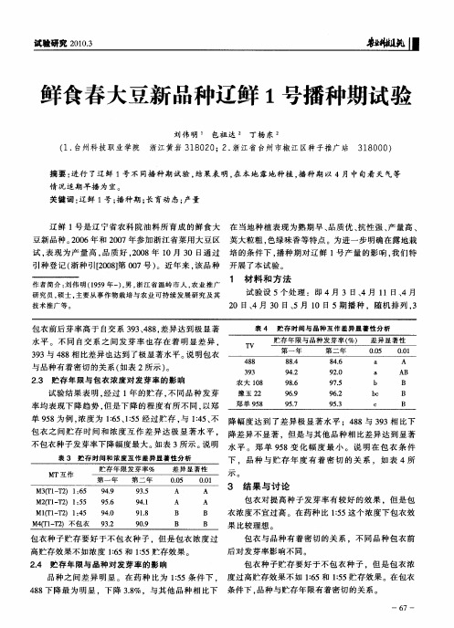 鲜食春大豆新品种辽鲜1号播种期试验