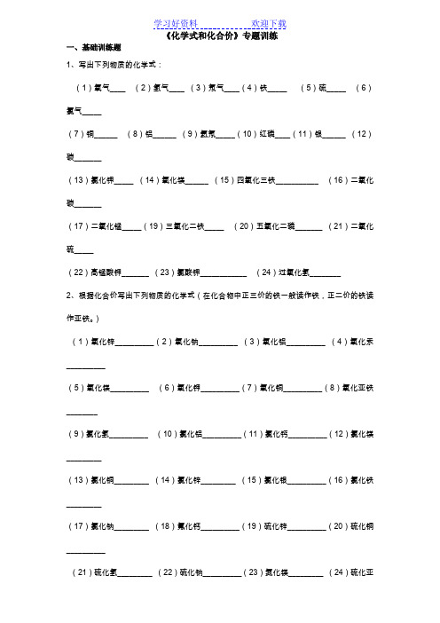 九年级化学化合价化学式练习题