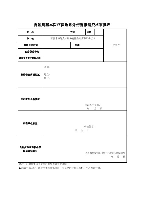 自治州基本医疗保险意外伤害报销资格审批表