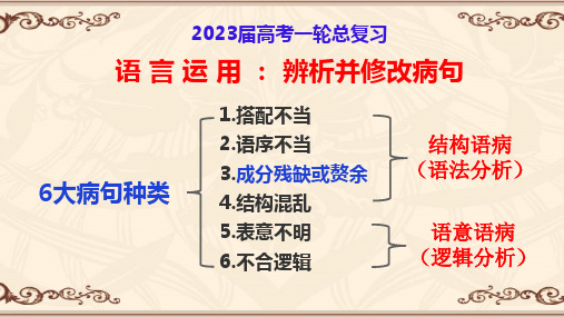 2024届高考复习：辨析与修改病句之3.成分残缺或赘余 课件22张