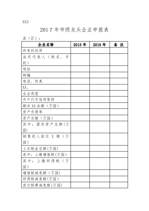 2021年市级龙头企业申报表