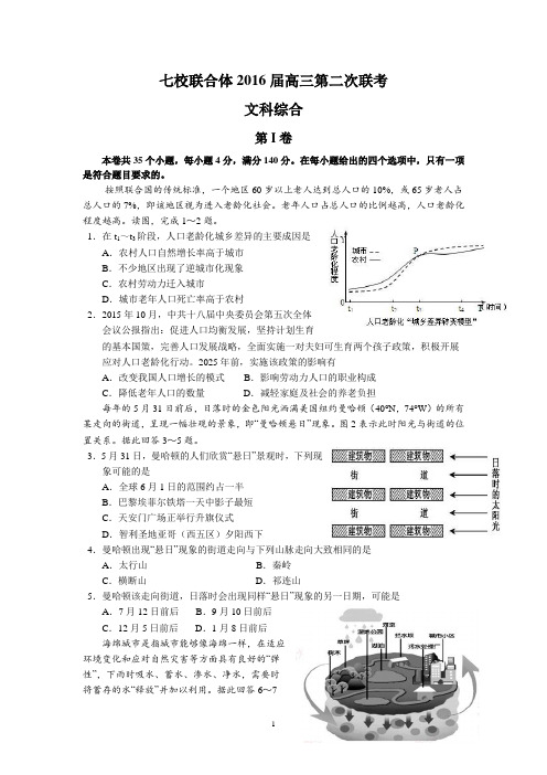 七校联合体2016届高三第二次联考(文综)剖析