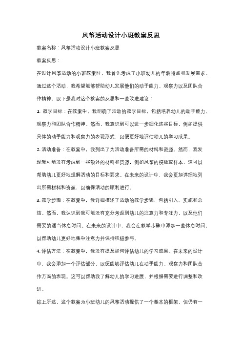 风筝活动设计小班教案反思