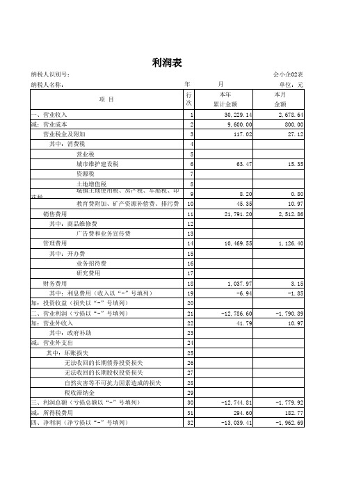 小企业会计准则财务报表