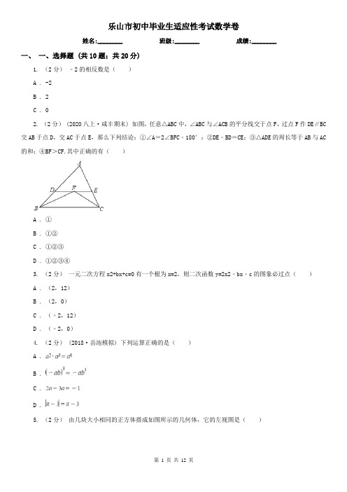 乐山市初中毕业生适应性考试数学卷