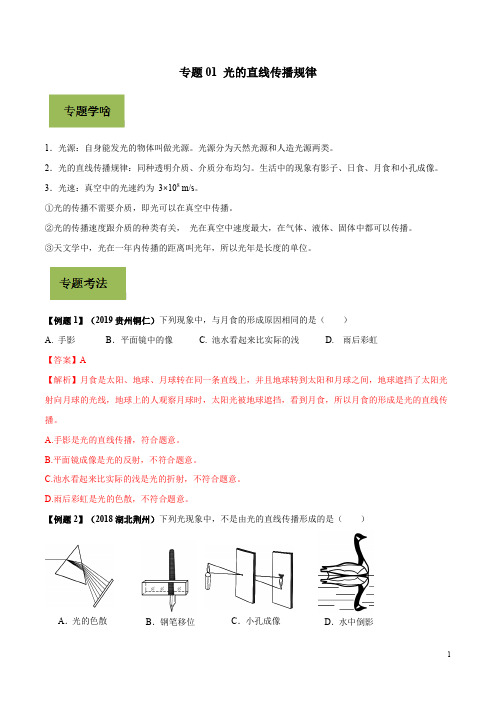 专题01 光的直线传播规—2020年中考物理重点必考之20个重要规律(解析版)