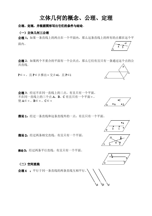 高二数学_立体几何的概念、公理、定理