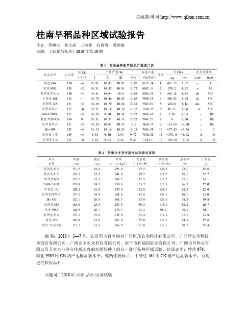 桂南早稻品种区域试验报告