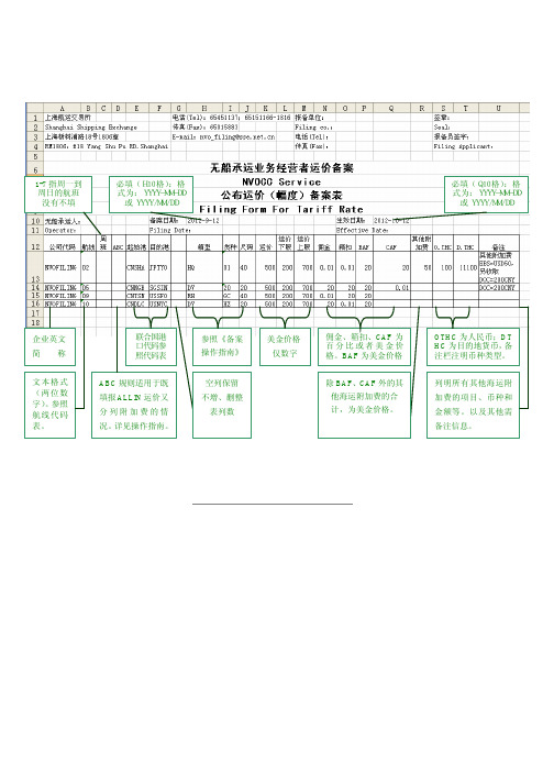 无船承运业务经营者公布运价(幅度)备案表填写示例及